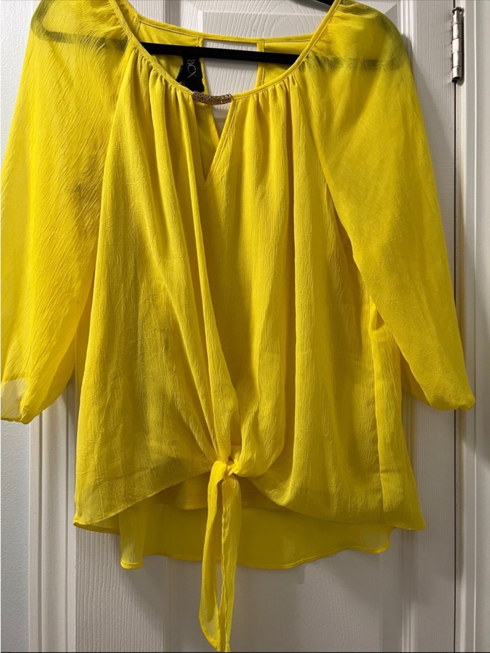 BCX Yellow Tie-Front Peasant Blouse